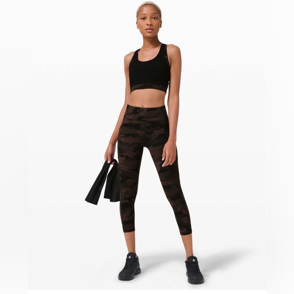 🍋 Lululemon Invigorate HR Crop 23" - Heritage 365 Camo Brown Earth Multi - Sz 8 - Picture 1 of 14